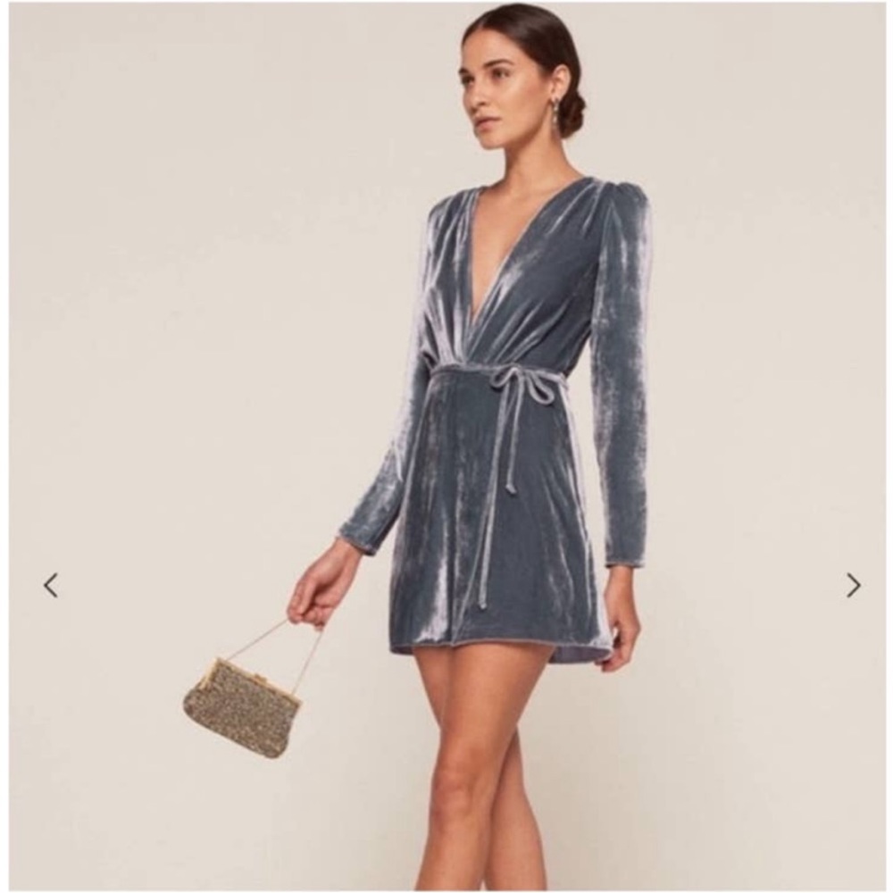 Reformation | Silk Velvet Chrissy Wrap Mini Dress Blush Pink
